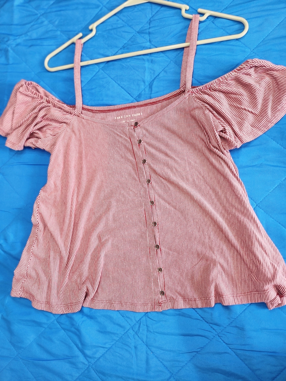 Striped Off-Shoulder Button-Front Women’s Top - Pink